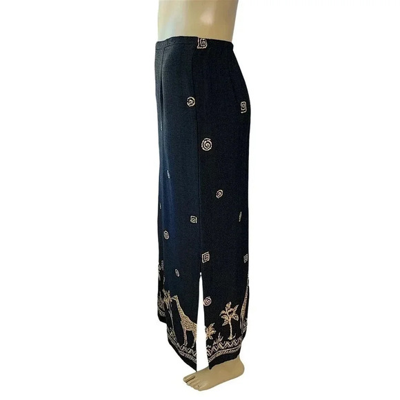 Alfred Dunner Vintage Pull On Maxi Pencil Skirt Size 16 Black Gold Safari Print - Picture 3 of 15